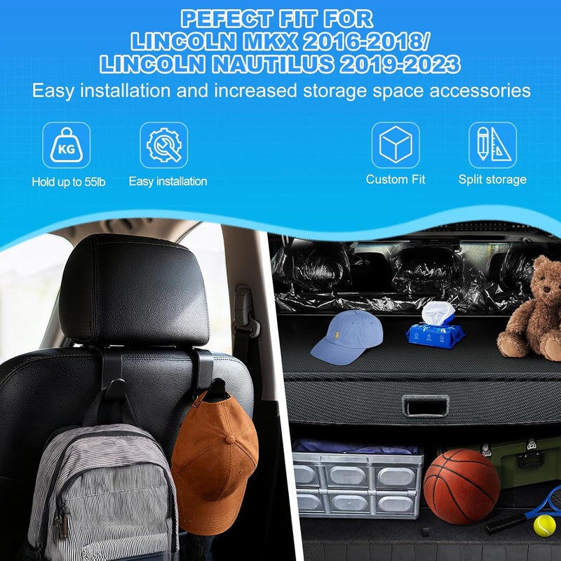 AUXKO Retractable Cargo Cover for Lincoln MKX 2018-2016, Trunk Cargo Cover Luggage Security Shade Cover for Lincoln Nautilus 2023-2019 Shielding Shade Anti-Peeping Luggage Privacy Screen, Carbon Fiber - Image 2